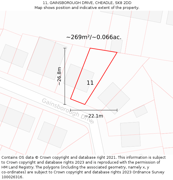 11, GAINSBOROUGH DRIVE, CHEADLE, SK8 2DD: Plot and title map