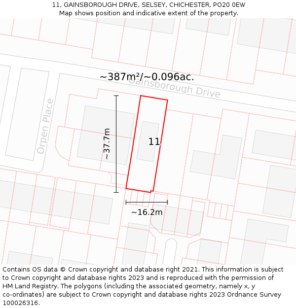 11, GAINSBOROUGH DRIVE, SELSEY, CHICHESTER, PO20 0EW: Plot and title map