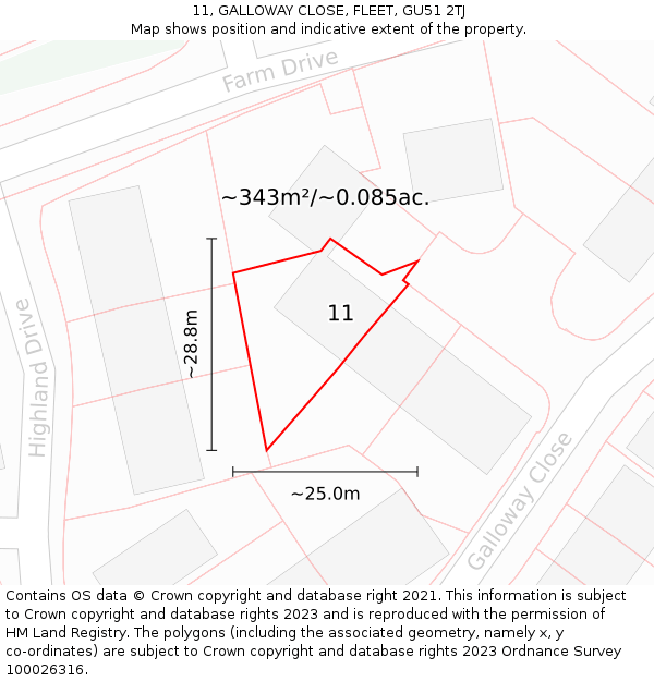 11, GALLOWAY CLOSE, FLEET, GU51 2TJ: Plot and title map