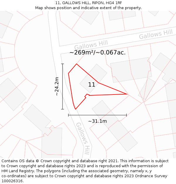 11, GALLOWS HILL, RIPON, HG4 1RF: Plot and title map