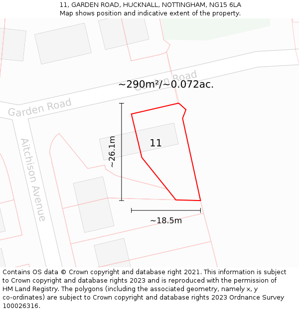 11, GARDEN ROAD, HUCKNALL, NOTTINGHAM, NG15 6LA: Plot and title map