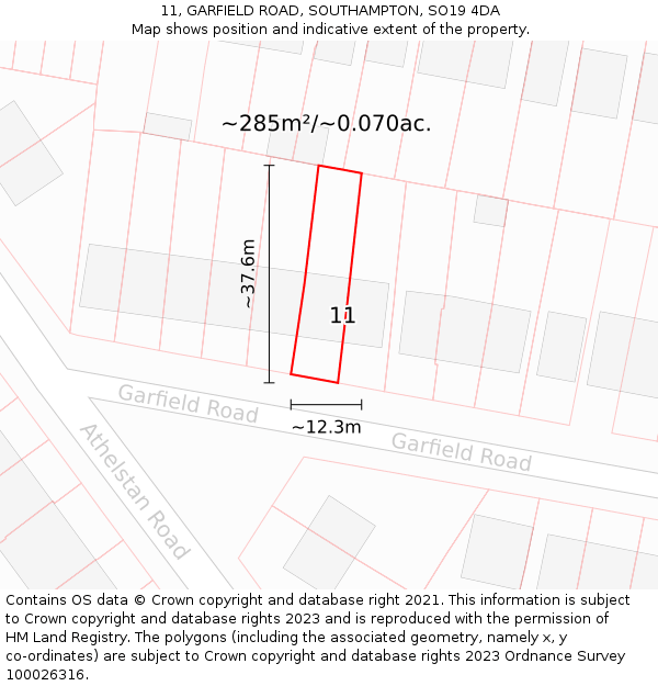 11, GARFIELD ROAD, SOUTHAMPTON, SO19 4DA: Plot and title map