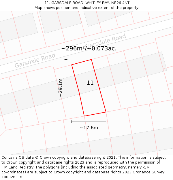 11, GARSDALE ROAD, WHITLEY BAY, NE26 4NT: Plot and title map