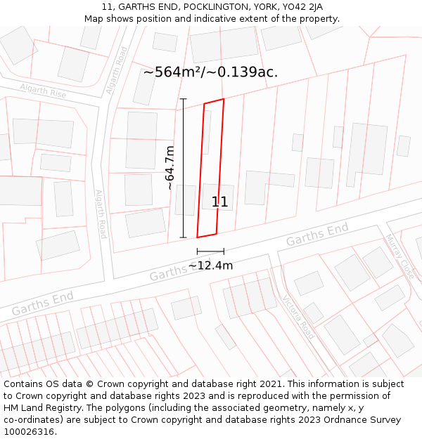 11, GARTHS END, POCKLINGTON, YORK, YO42 2JA: Plot and title map