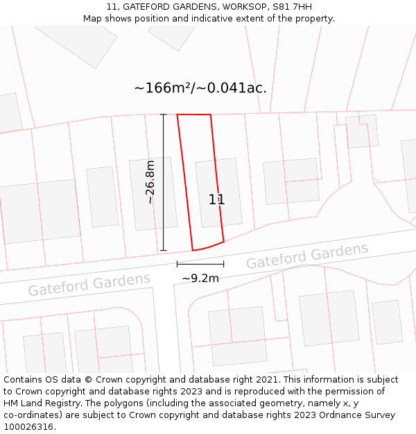 11, GATEFORD GARDENS, WORKSOP, S81 7HH: Plot and title map