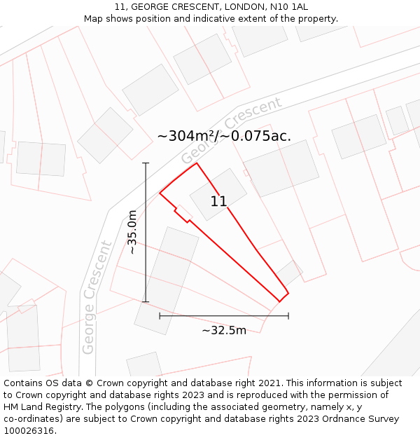 11, GEORGE CRESCENT, LONDON, N10 1AL: Plot and title map