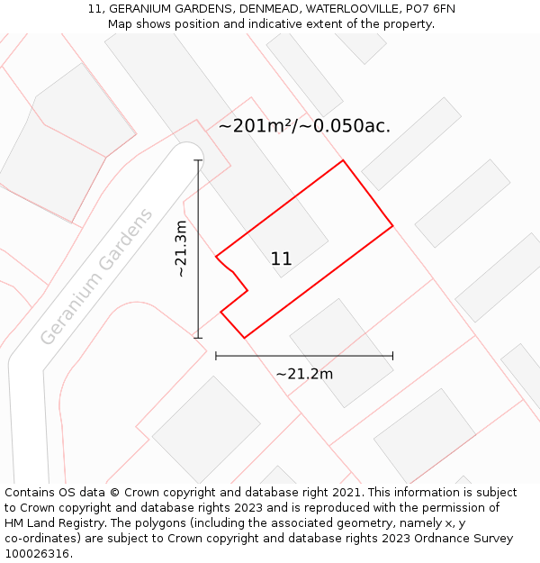 11, GERANIUM GARDENS, DENMEAD, WATERLOOVILLE, PO7 6FN: Plot and title map