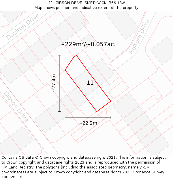 11, GIBSON DRIVE, SMETHWICK, B66 1RW: Plot and title map
