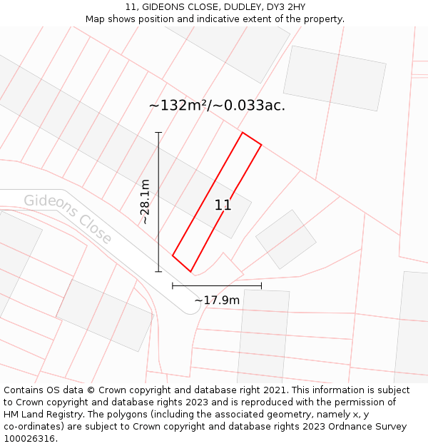 11, GIDEONS CLOSE, DUDLEY, DY3 2HY: Plot and title map