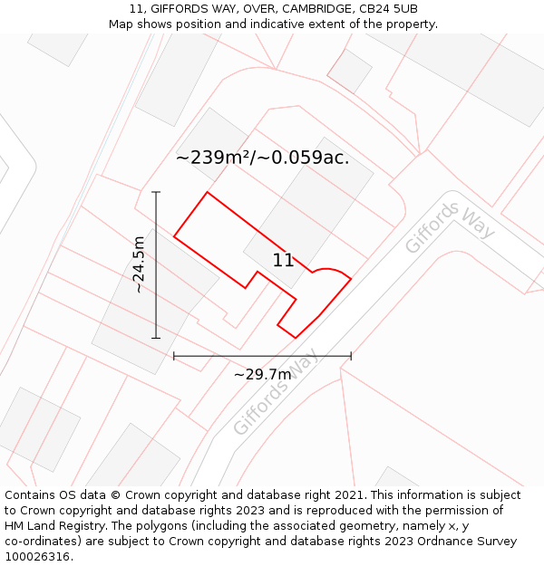 11, GIFFORDS WAY, OVER, CAMBRIDGE, CB24 5UB: Plot and title map