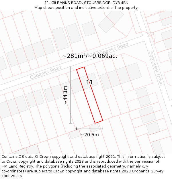 11, GILBANKS ROAD, STOURBRIDGE, DY8 4RN: Plot and title map