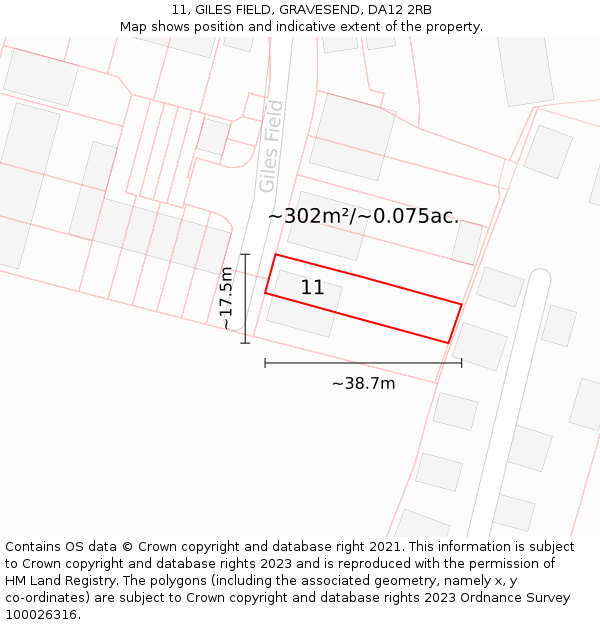 11, GILES FIELD, GRAVESEND, DA12 2RB: Plot and title map