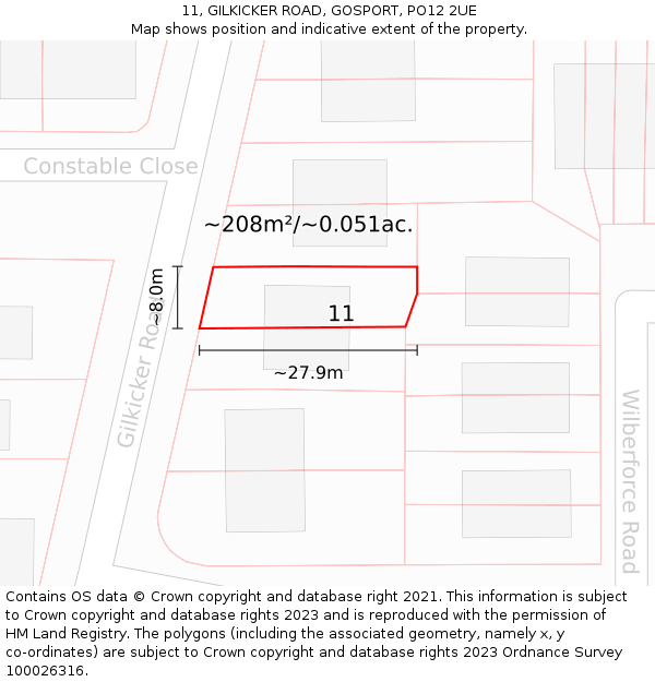 11, GILKICKER ROAD, GOSPORT, PO12 2UE: Plot and title map