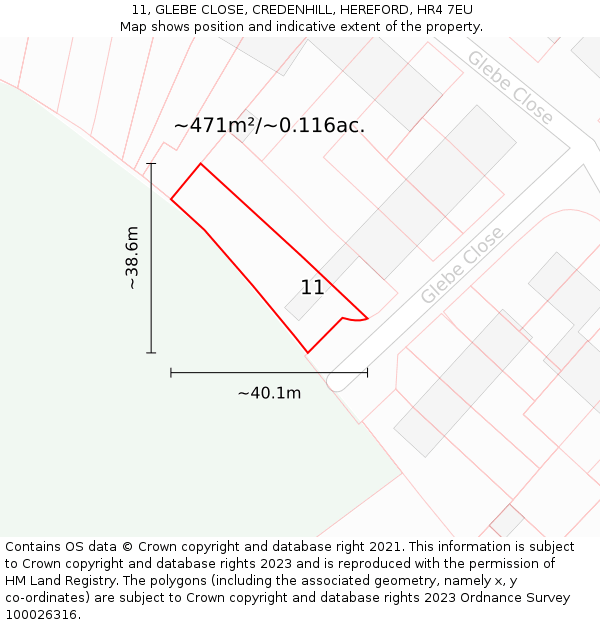 11, GLEBE CLOSE, CREDENHILL, HEREFORD, HR4 7EU: Plot and title map