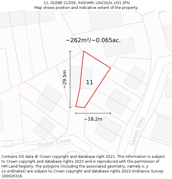 11, GLEBE CLOSE, INGHAM, LINCOLN, LN1 2FN: Plot and title map