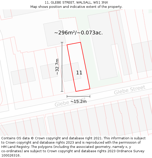 11, GLEBE STREET, WALSALL, WS1 3NX: Plot and title map