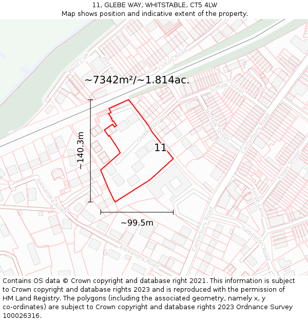 11, GLEBE WAY, WHITSTABLE, CT5 4LW: Plot and title map