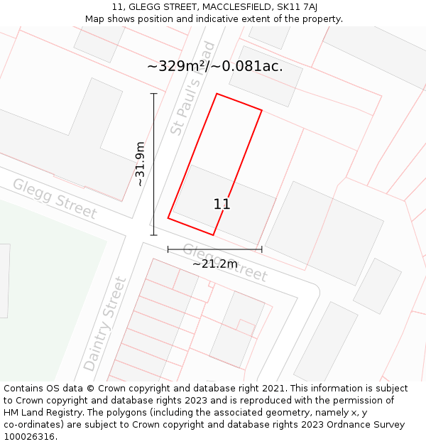 11, GLEGG STREET, MACCLESFIELD, SK11 7AJ: Plot and title map