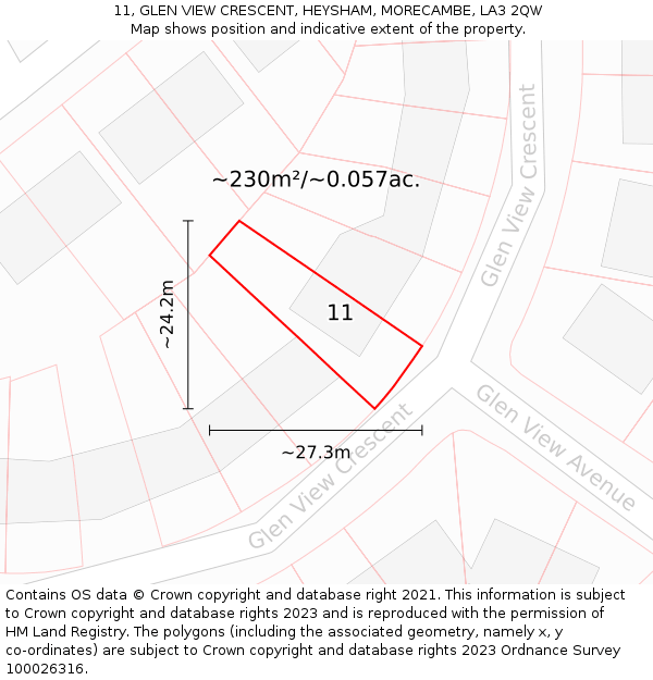 11, GLEN VIEW CRESCENT, HEYSHAM, MORECAMBE, LA3 2QW: Plot and title map