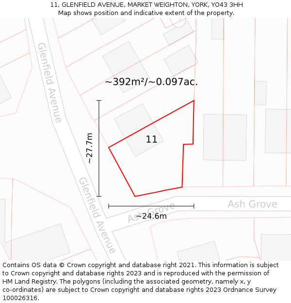11, GLENFIELD AVENUE, MARKET WEIGHTON, YORK, YO43 3HH: Plot and title map