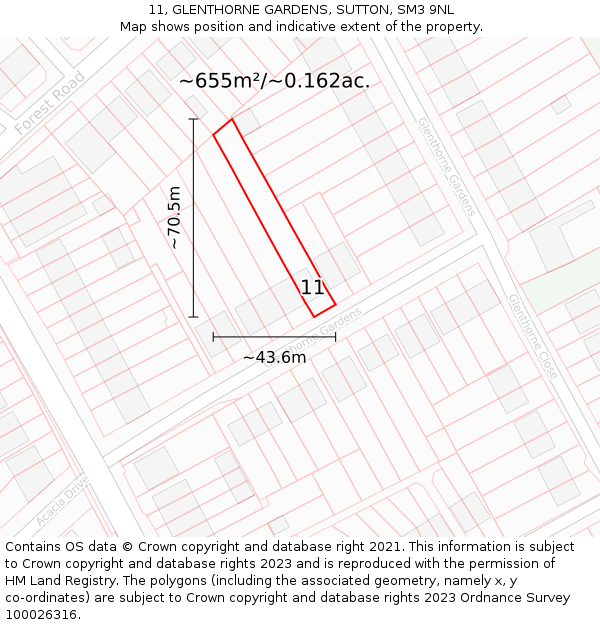 11, GLENTHORNE GARDENS, SUTTON, SM3 9NL: Plot and title map
