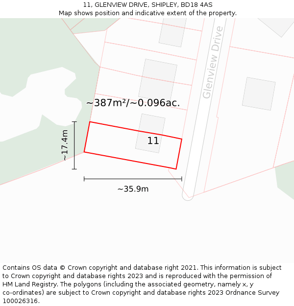 11, GLENVIEW DRIVE, SHIPLEY, BD18 4AS: Plot and title map