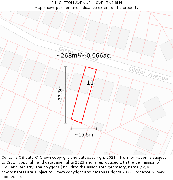 11, GLETON AVENUE, HOVE, BN3 8LN: Plot and title map