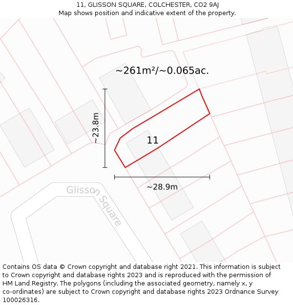 11, GLISSON SQUARE, COLCHESTER, CO2 9AJ: Plot and title map