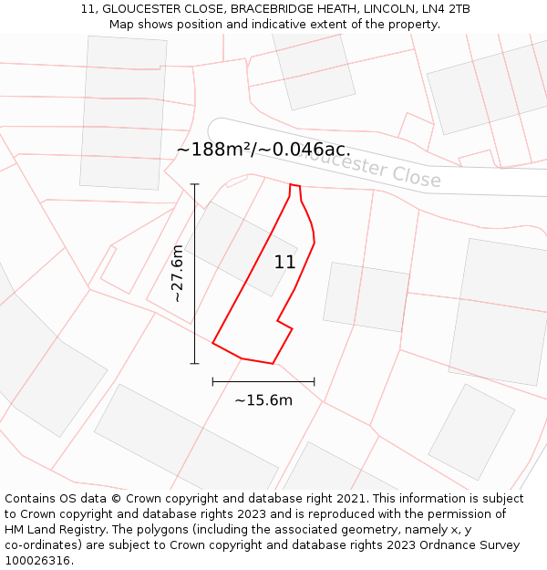 11, GLOUCESTER CLOSE, BRACEBRIDGE HEATH, LINCOLN, LN4 2TB: Plot and title map