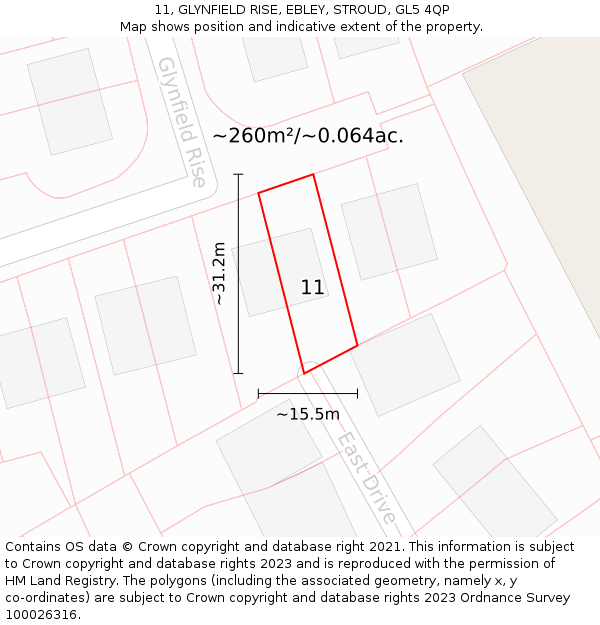 11, GLYNFIELD RISE, EBLEY, STROUD, GL5 4QP: Plot and title map