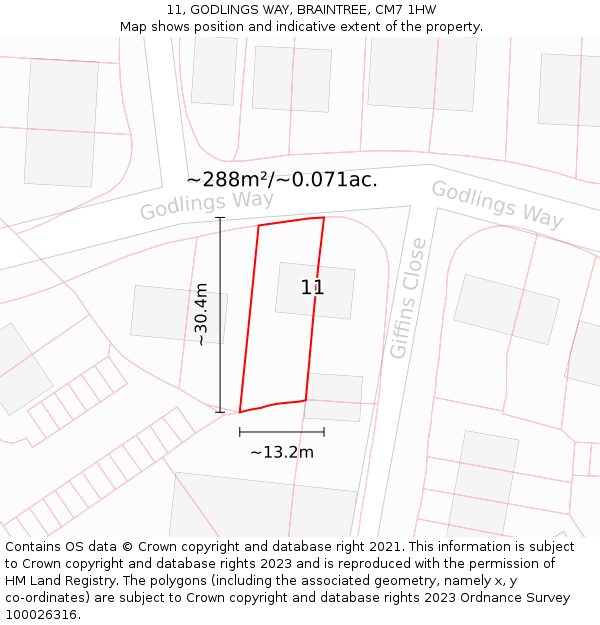 11, GODLINGS WAY, BRAINTREE, CM7 1HW: Plot and title map