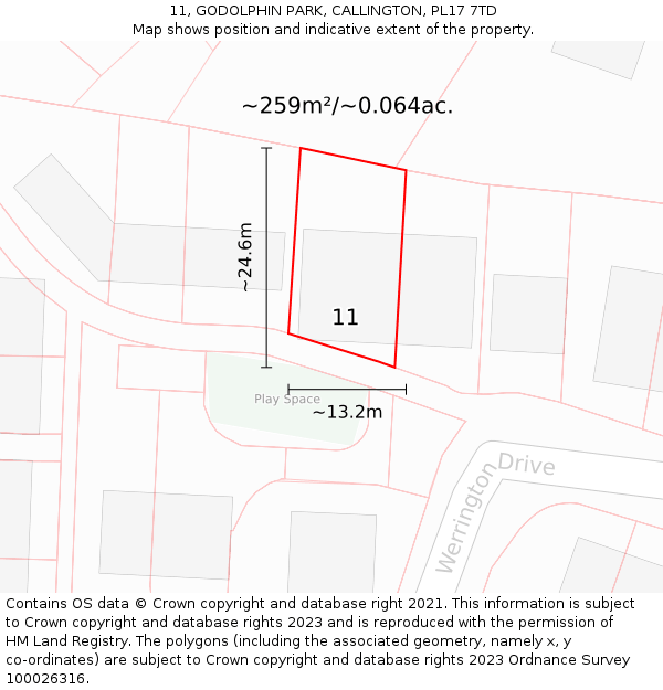11, GODOLPHIN PARK, CALLINGTON, PL17 7TD: Plot and title map