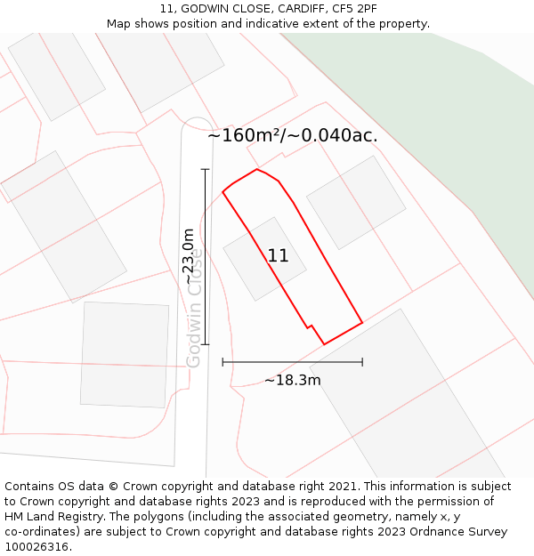 11, GODWIN CLOSE, CARDIFF, CF5 2PF: Plot and title map
