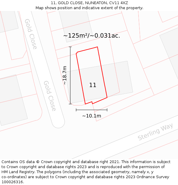 11, GOLD CLOSE, NUNEATON, CV11 4XZ: Plot and title map