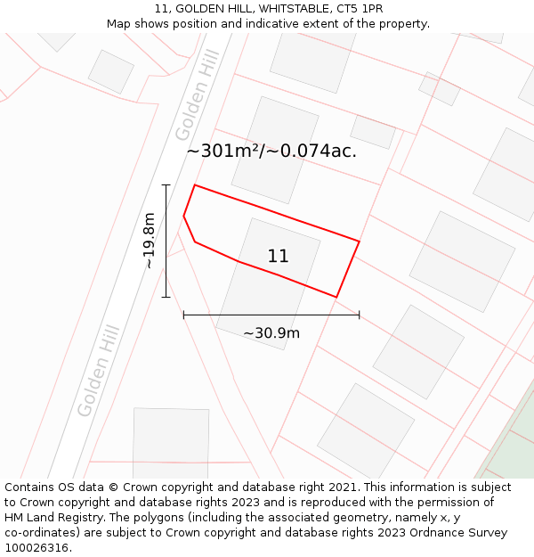 11, GOLDEN HILL, WHITSTABLE, CT5 1PR: Plot and title map