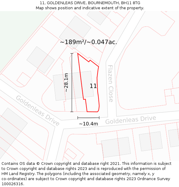 11, GOLDENLEAS DRIVE, BOURNEMOUTH, BH11 8TG: Plot and title map