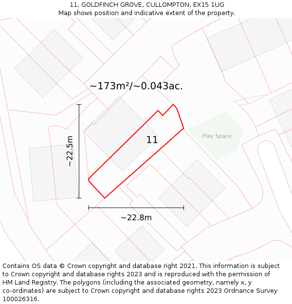 11, GOLDFINCH GROVE, CULLOMPTON, EX15 1UG: Plot and title map