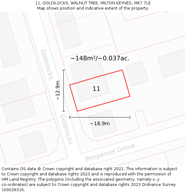 11, GOLDILOCKS, WALNUT TREE, MILTON KEYNES, MK7 7LE: Plot and title map