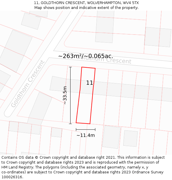 11, GOLDTHORN CRESCENT, WOLVERHAMPTON, WV4 5TX: Plot and title map