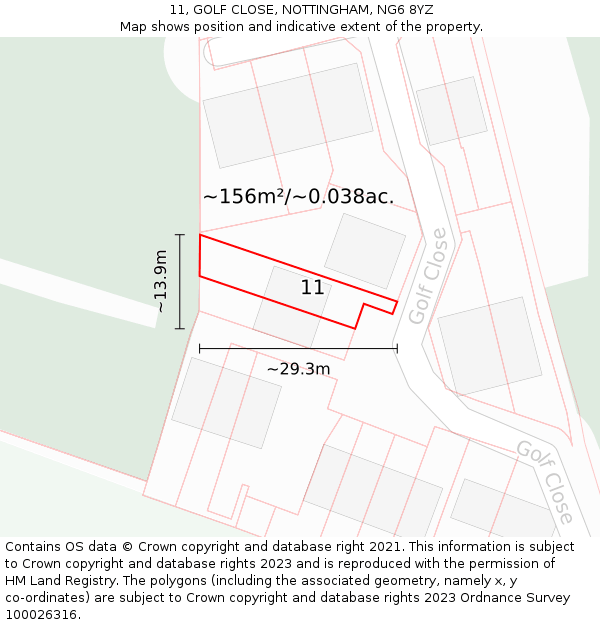 11, GOLF CLOSE, NOTTINGHAM, NG6 8YZ: Plot and title map