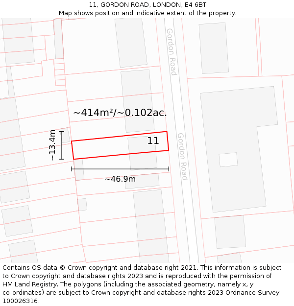 11, GORDON ROAD, LONDON, E4 6BT: Plot and title map