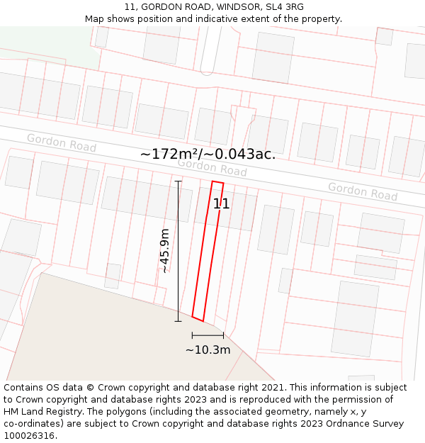 11, GORDON ROAD, WINDSOR, SL4 3RG: Plot and title map