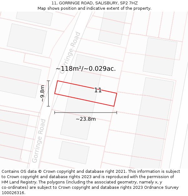 11, GORRINGE ROAD, SALISBURY, SP2 7HZ: Plot and title map