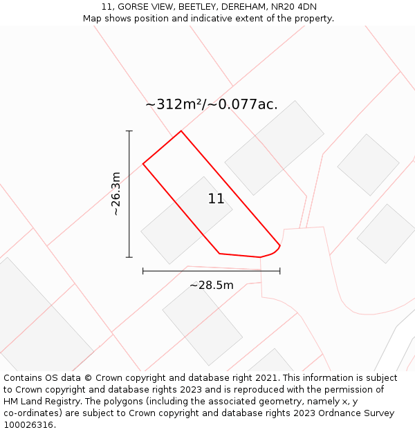 11, GORSE VIEW, BEETLEY, DEREHAM, NR20 4DN: Plot and title map