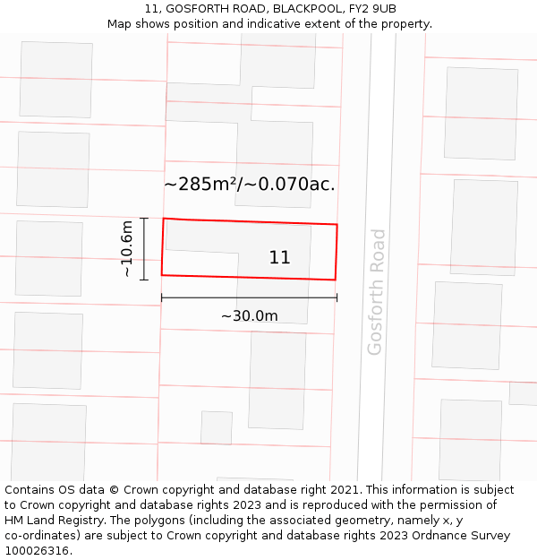 11, GOSFORTH ROAD, BLACKPOOL, FY2 9UB: Plot and title map