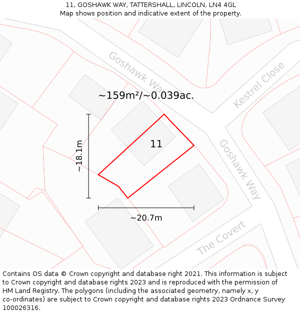 11, GOSHAWK WAY, TATTERSHALL, LINCOLN, LN4 4GL: Plot and title map