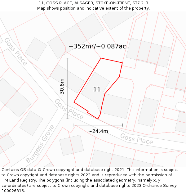11, GOSS PLACE, ALSAGER, STOKE-ON-TRENT, ST7 2LR: Plot and title map