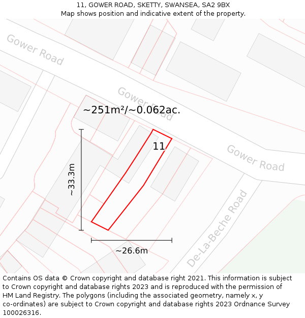 11, GOWER ROAD, SKETTY, SWANSEA, SA2 9BX: Plot and title map