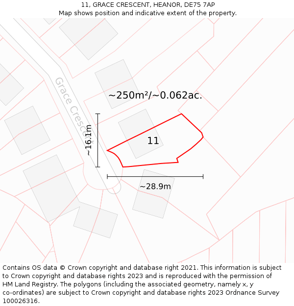 11, GRACE CRESCENT, HEANOR, DE75 7AP: Plot and title map