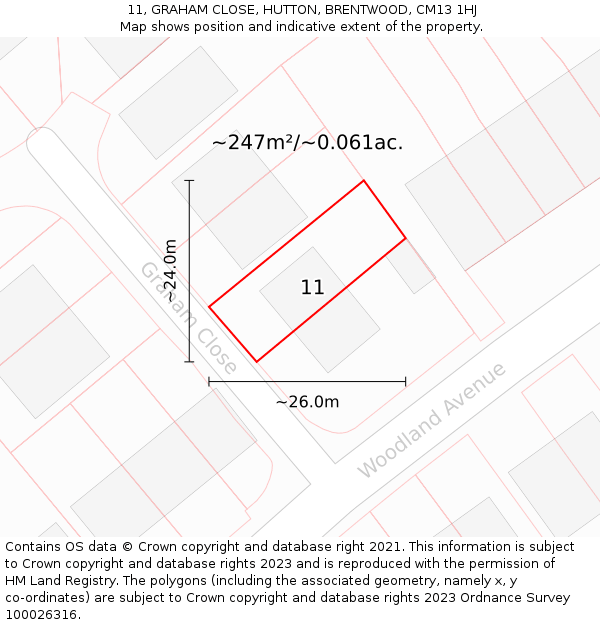 11, GRAHAM CLOSE, HUTTON, BRENTWOOD, CM13 1HJ: Plot and title map